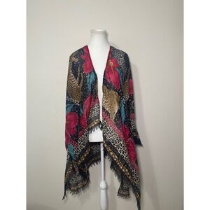 Womens Sheer Kimono Cardigan Leopard Boho Floral Print Fringe Open Front OS